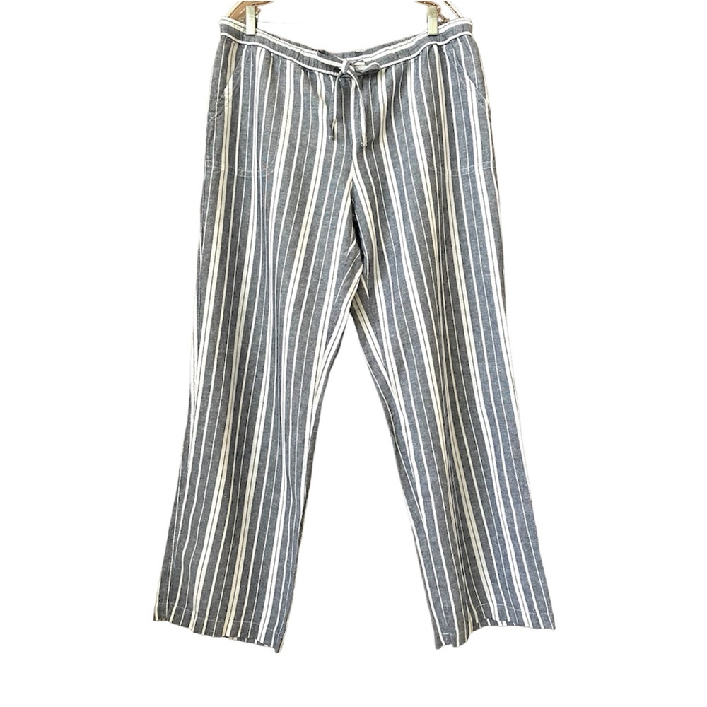 Liz Claiborne Blue and White Striped Linen Blend Straight Leg Pants
